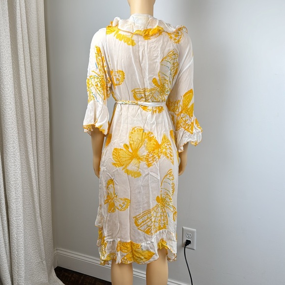Vintage Yellow Floral Ruffle Wrap swim cover up kimono Dress Sz 2X - Picture 6 of 12